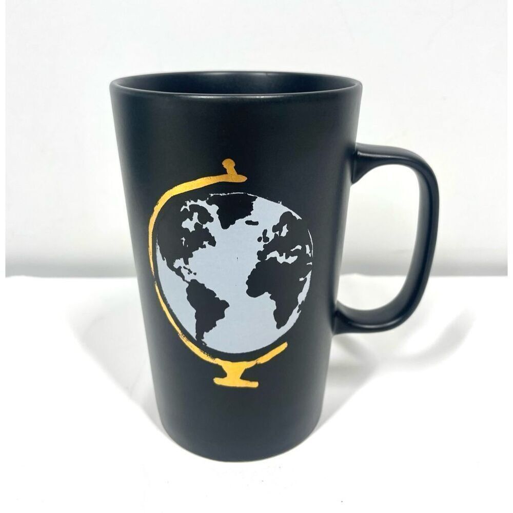Starbucks World Globe Black Matte Tea Coffee Cup 16 fl oz New 2015